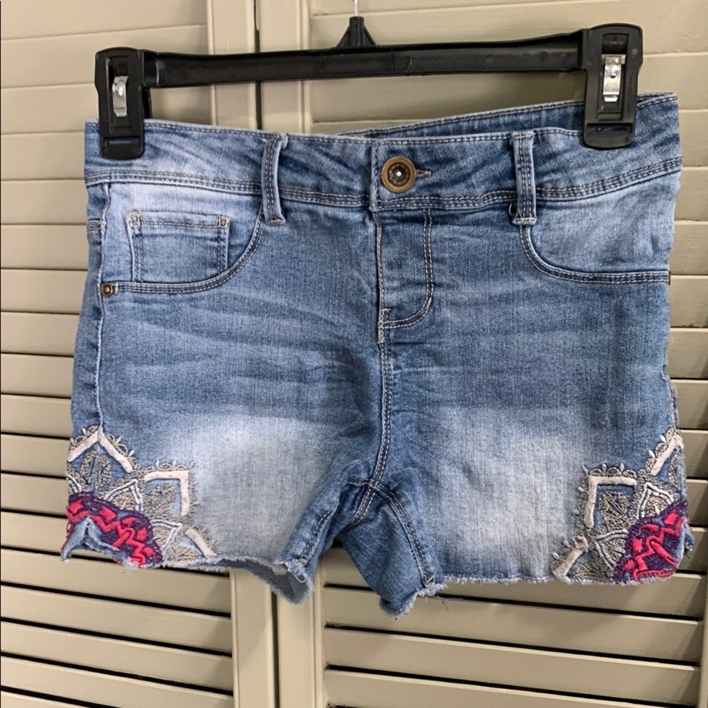 Falls Creek girls Blue and Pink Embroidered Denim Shorts